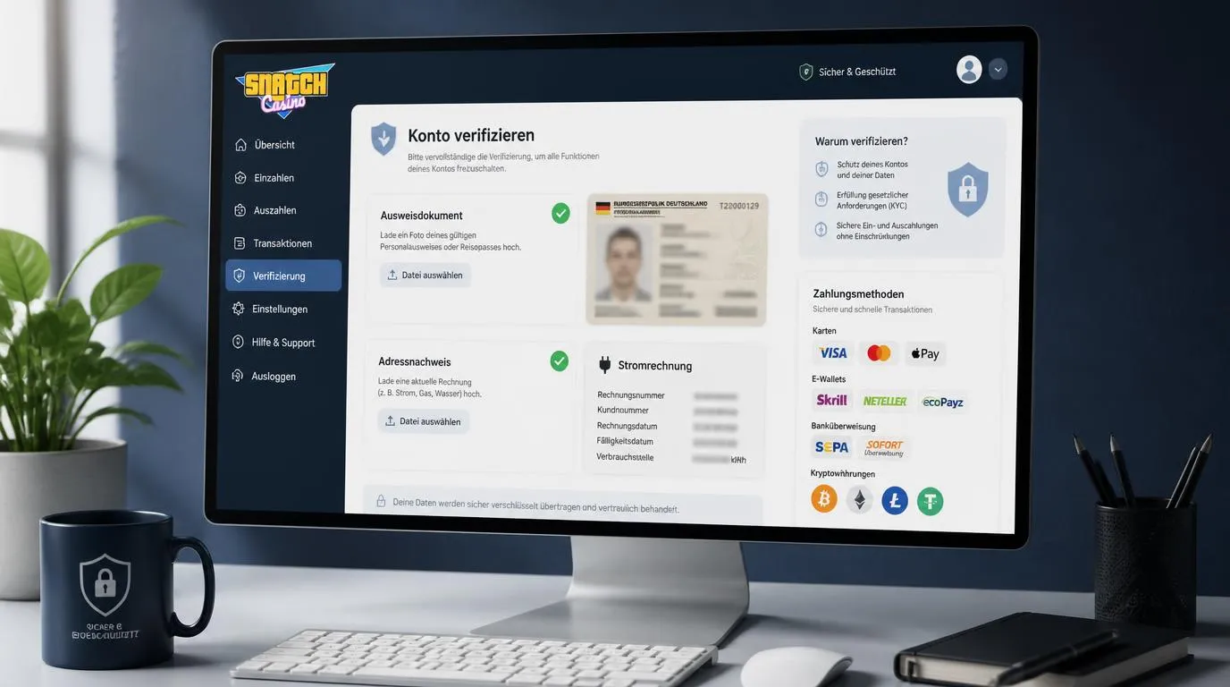 Kontoansicht mit Upload für Ausweis und Adressnachweis zur KYC-Verifizierung